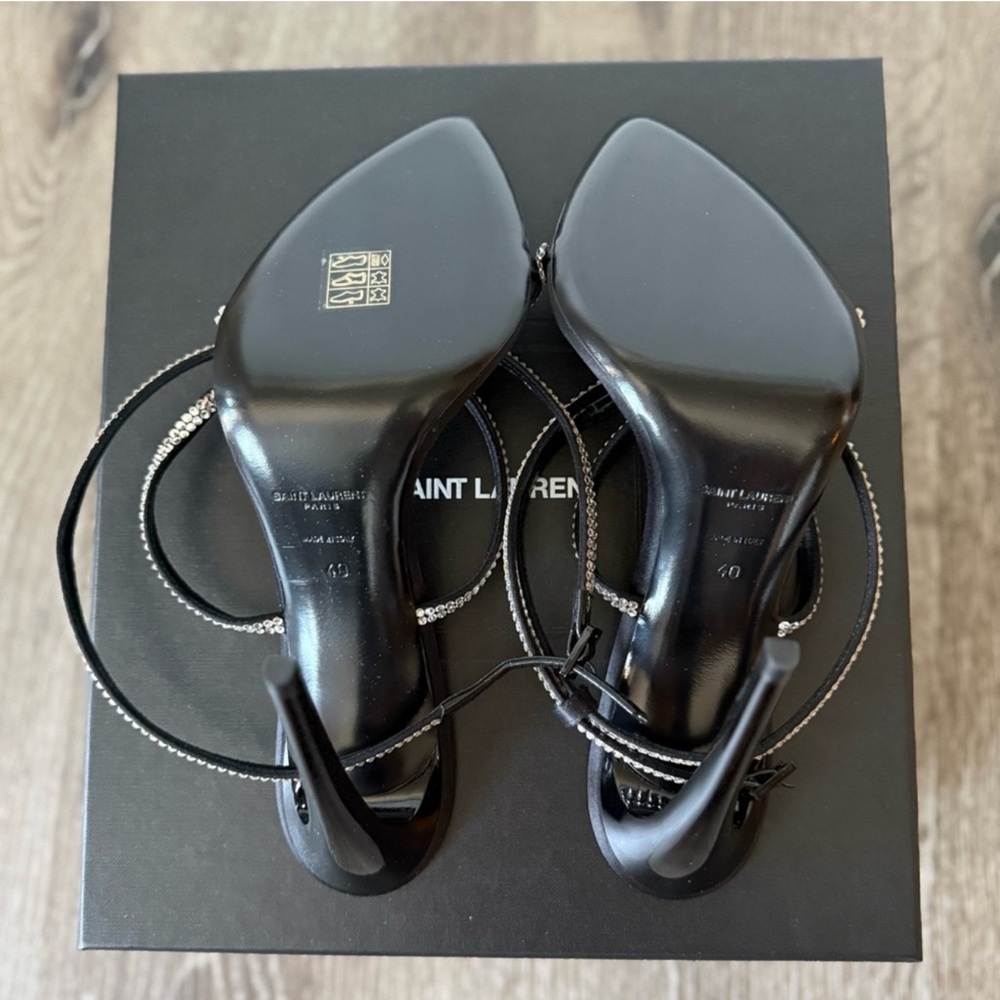 ❗️SOLD❗️Saint Laurent 110mm rhinestone-embellished straps sandals heels black - Picture 7 of 8